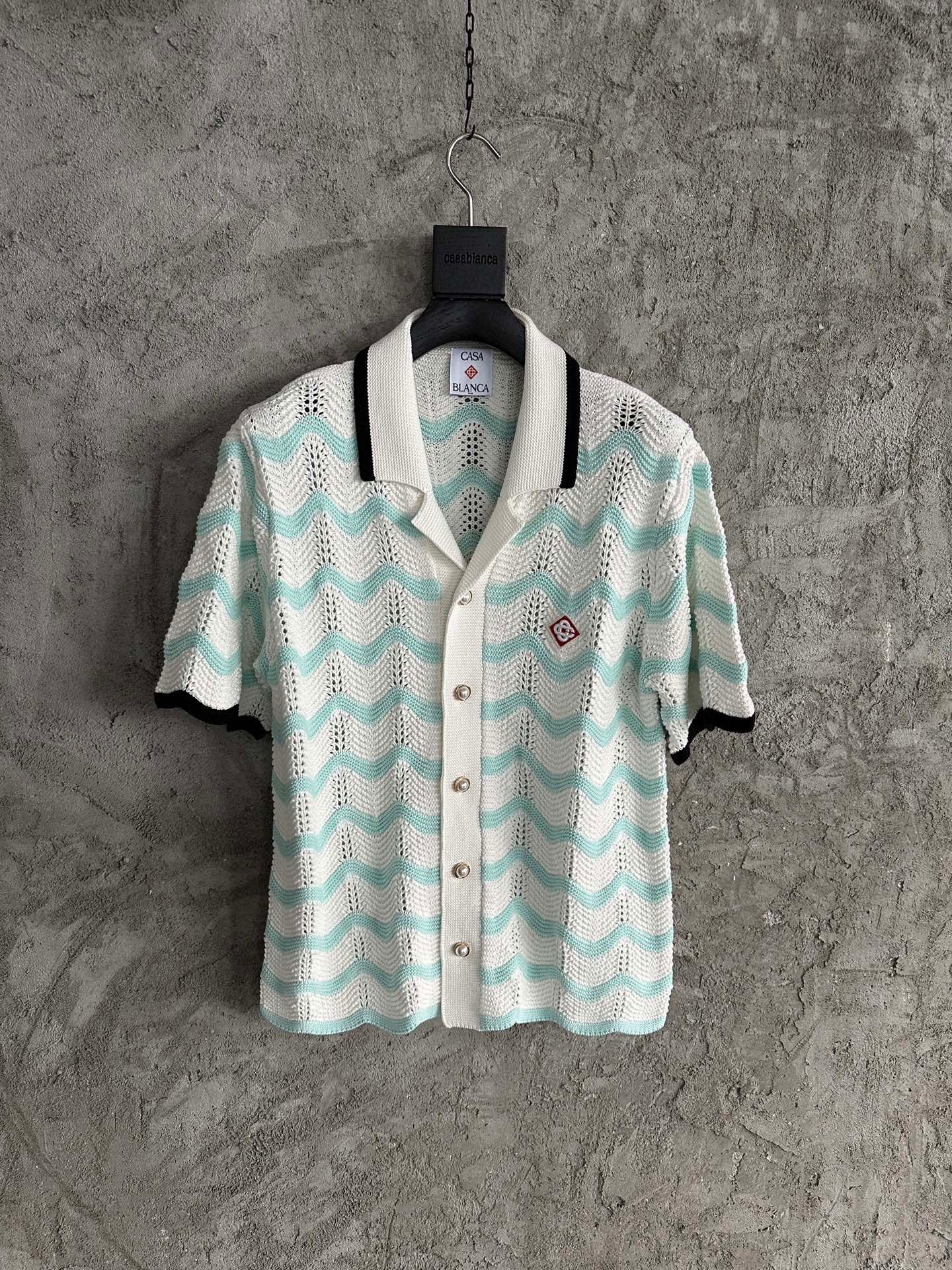 Casa B CHEMISE À MANCHES COURTES EN COTON CROCHETÉ GRADIENT WAVE