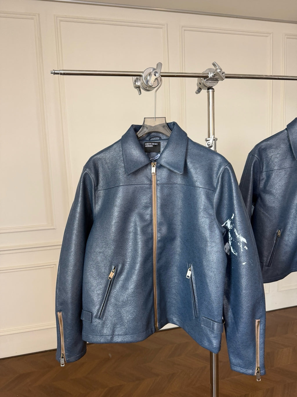 VESTE ERD CUIR BLEU MOTO ESPAGNOLE