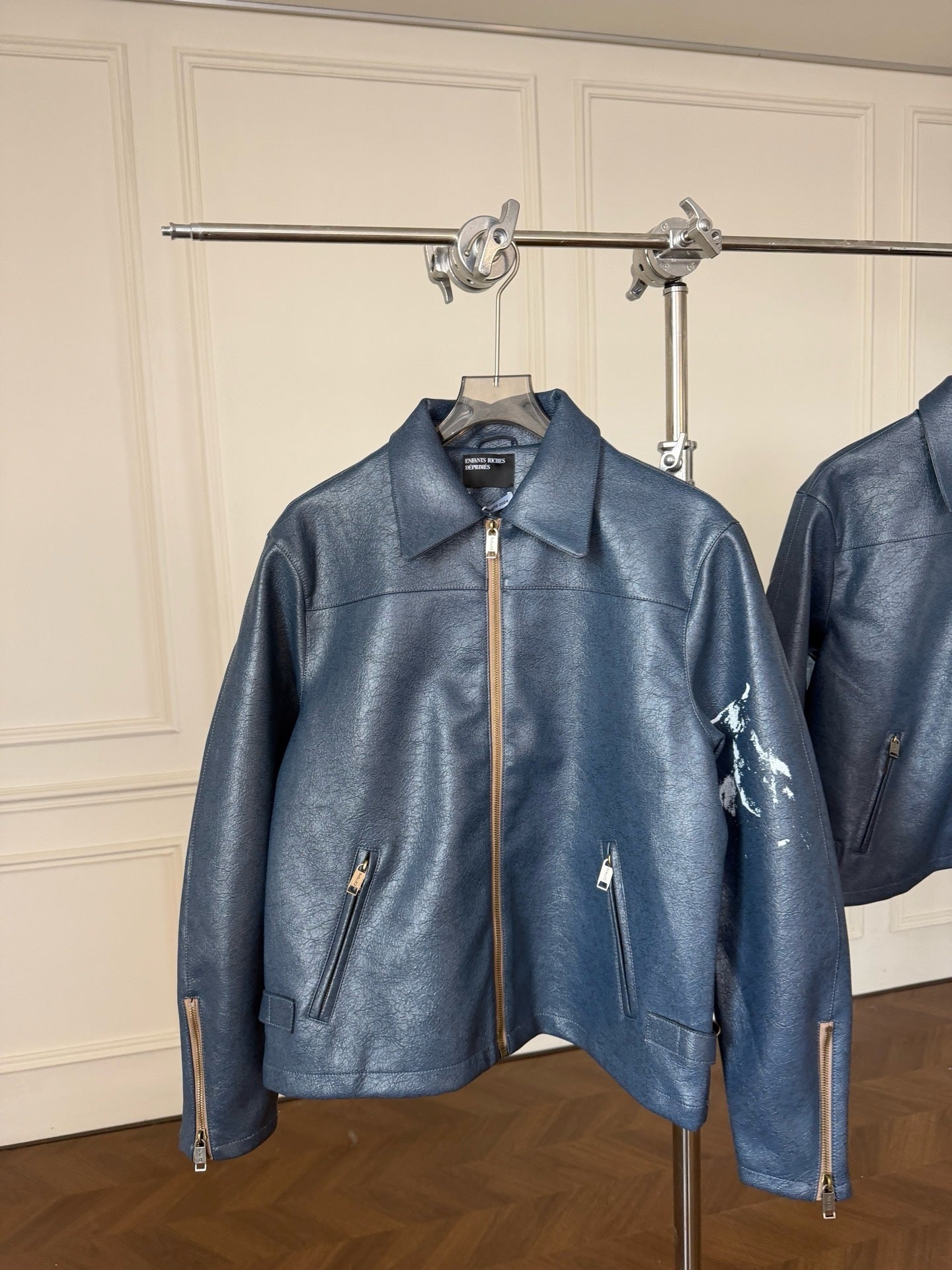 VESTE ERD CUIR BLEU MOTO ESPAGNOLE
