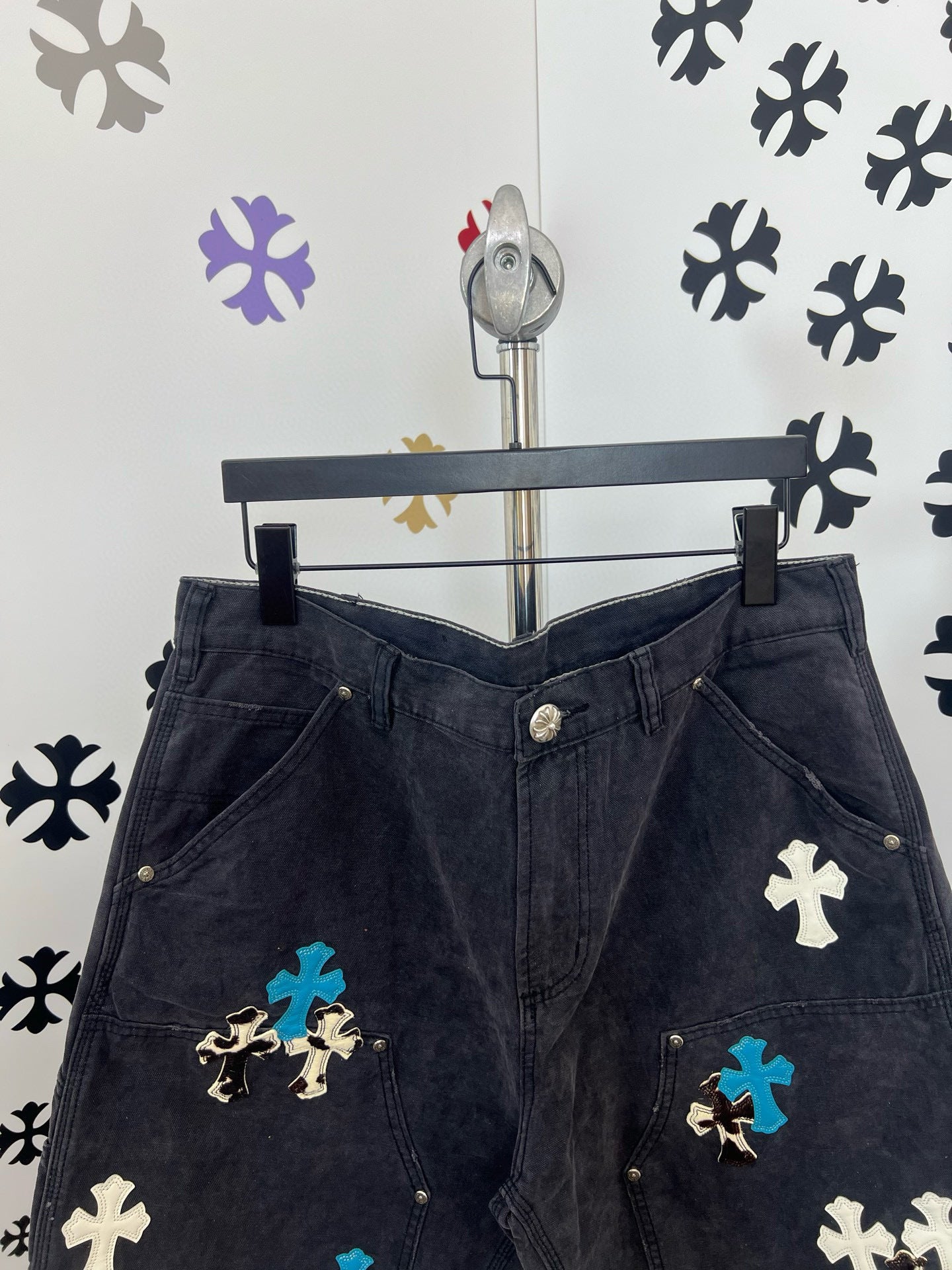 Short Jean Chrome noir / bleu