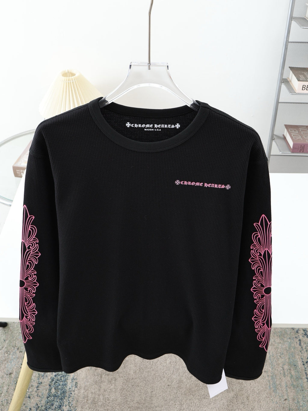 Long sleeves chrome mailles gaufré rose