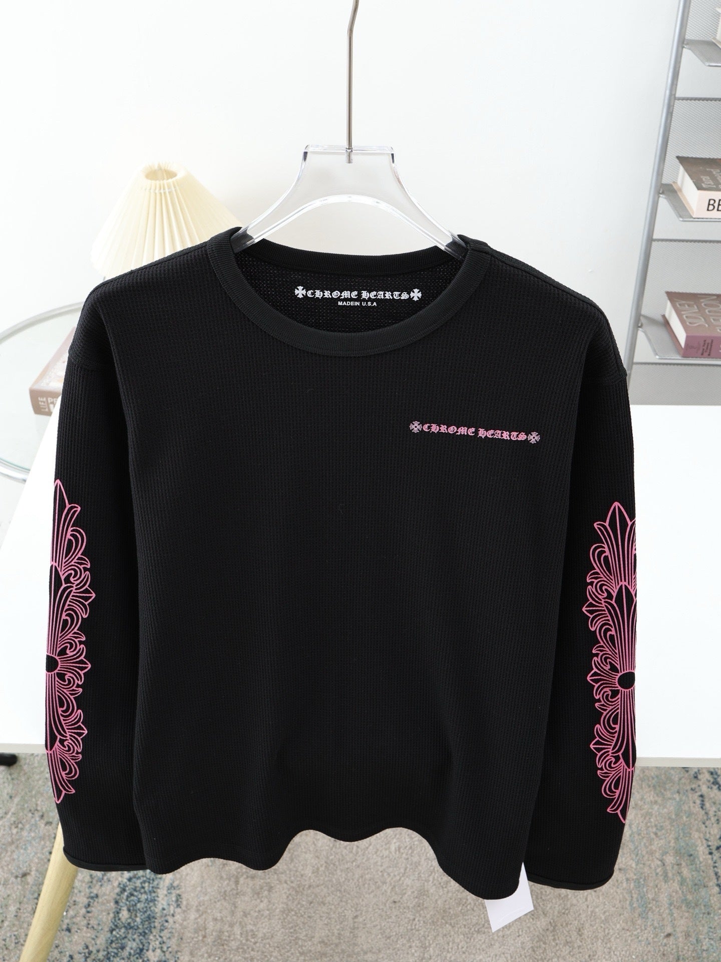 Long sleeves chrome mailles gaufré rose