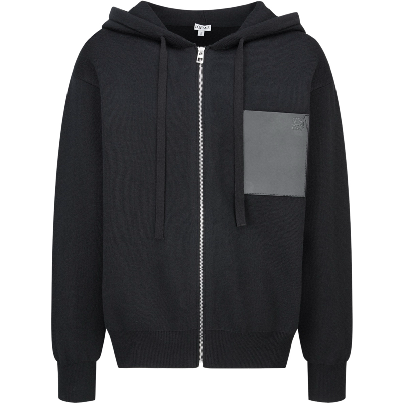 Cardigan en maille à poche plaquée en cuir et logo Loew