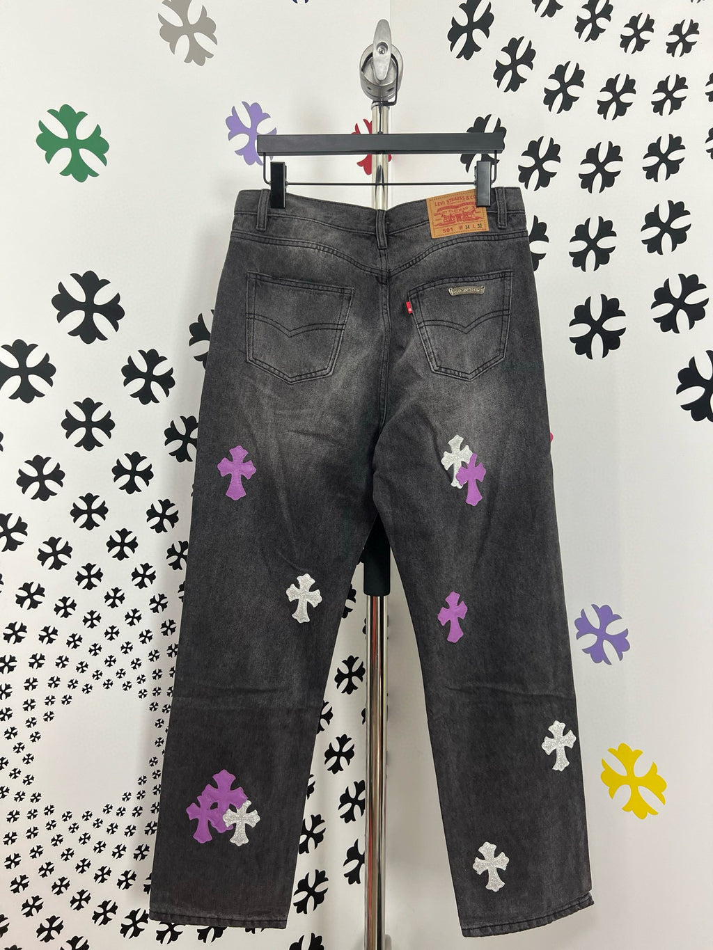 Jean Chrome noir / croix rose