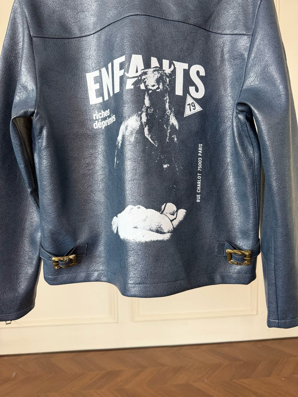 VESTE ERD CUIR BLEU MOTO ESPAGNOLE