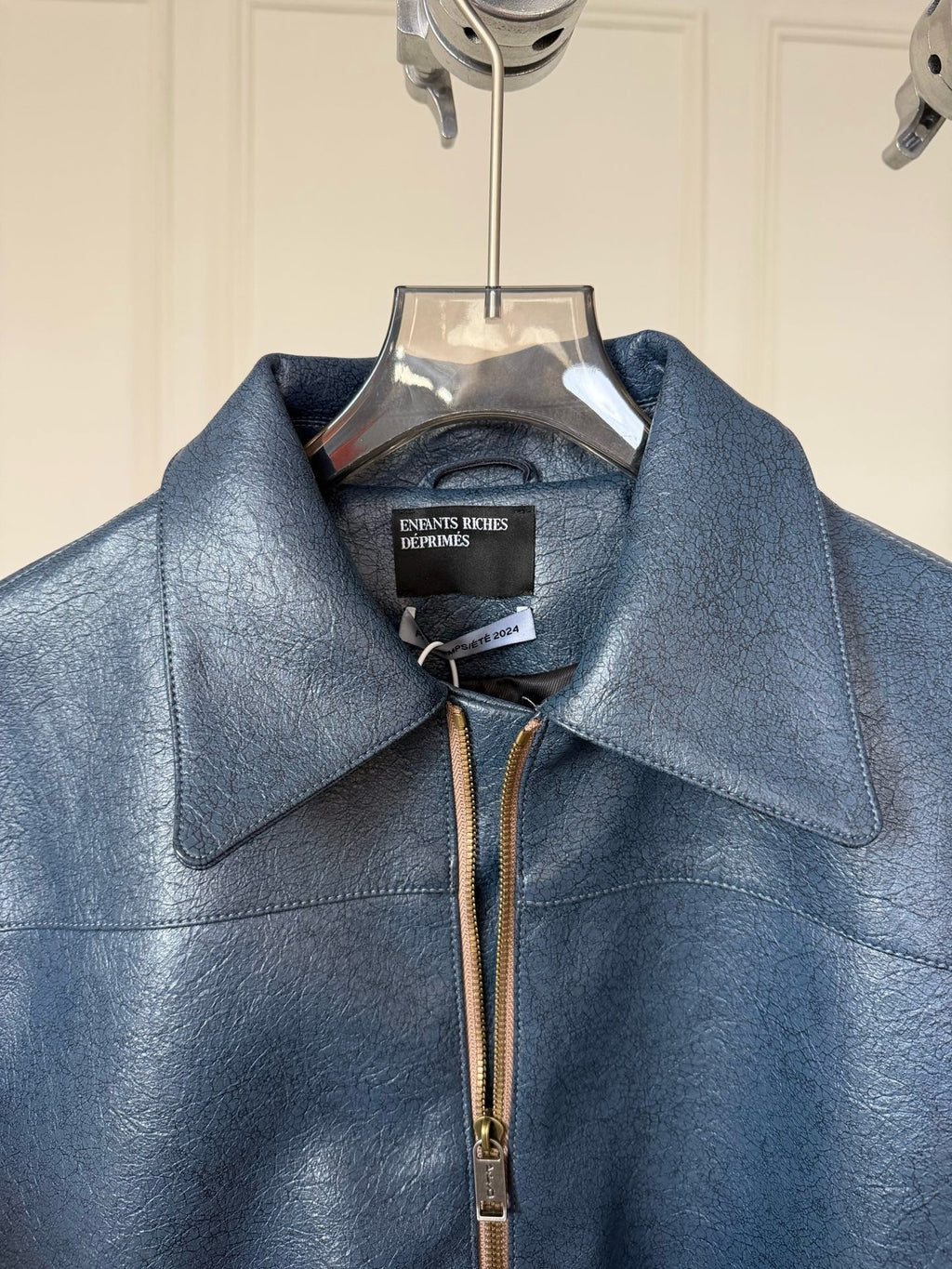 VESTE ERD CUIR BLEU MOTO ESPAGNOLE