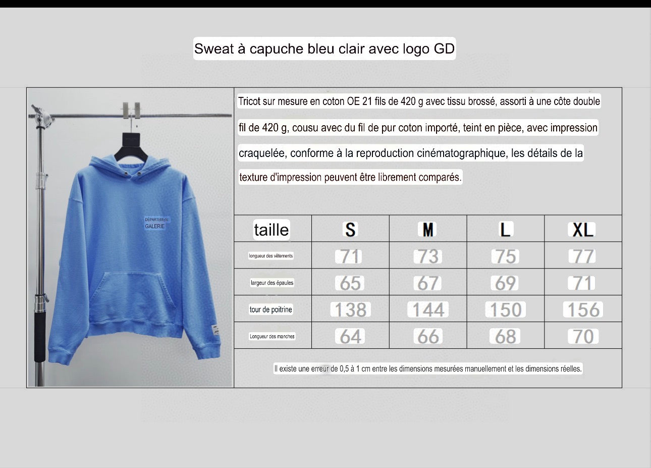 Sweat Capuche bleu clair Gallery