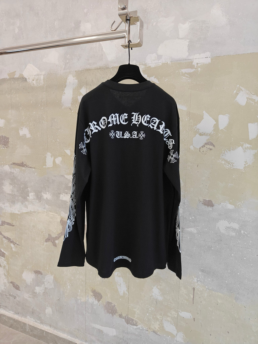 Long sleeves chrome black bouton argenté