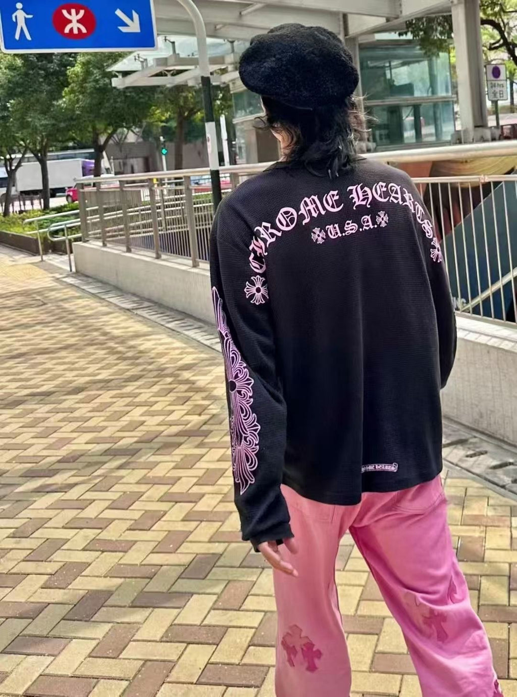 Long sleeves chrome mailles gaufré rose