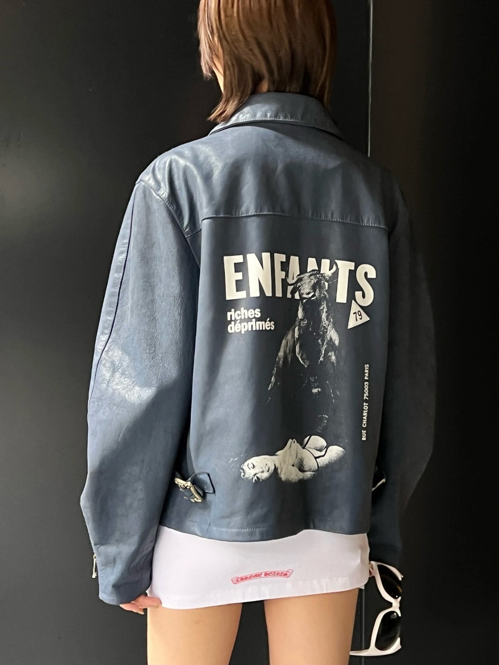 VESTE ERD CUIR BLEU MOTO ESPAGNOLE