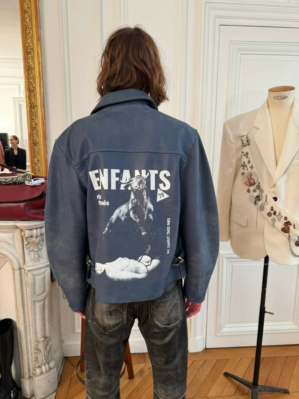 VESTE ERD CUIR BLEU MOTO ESPAGNOLE