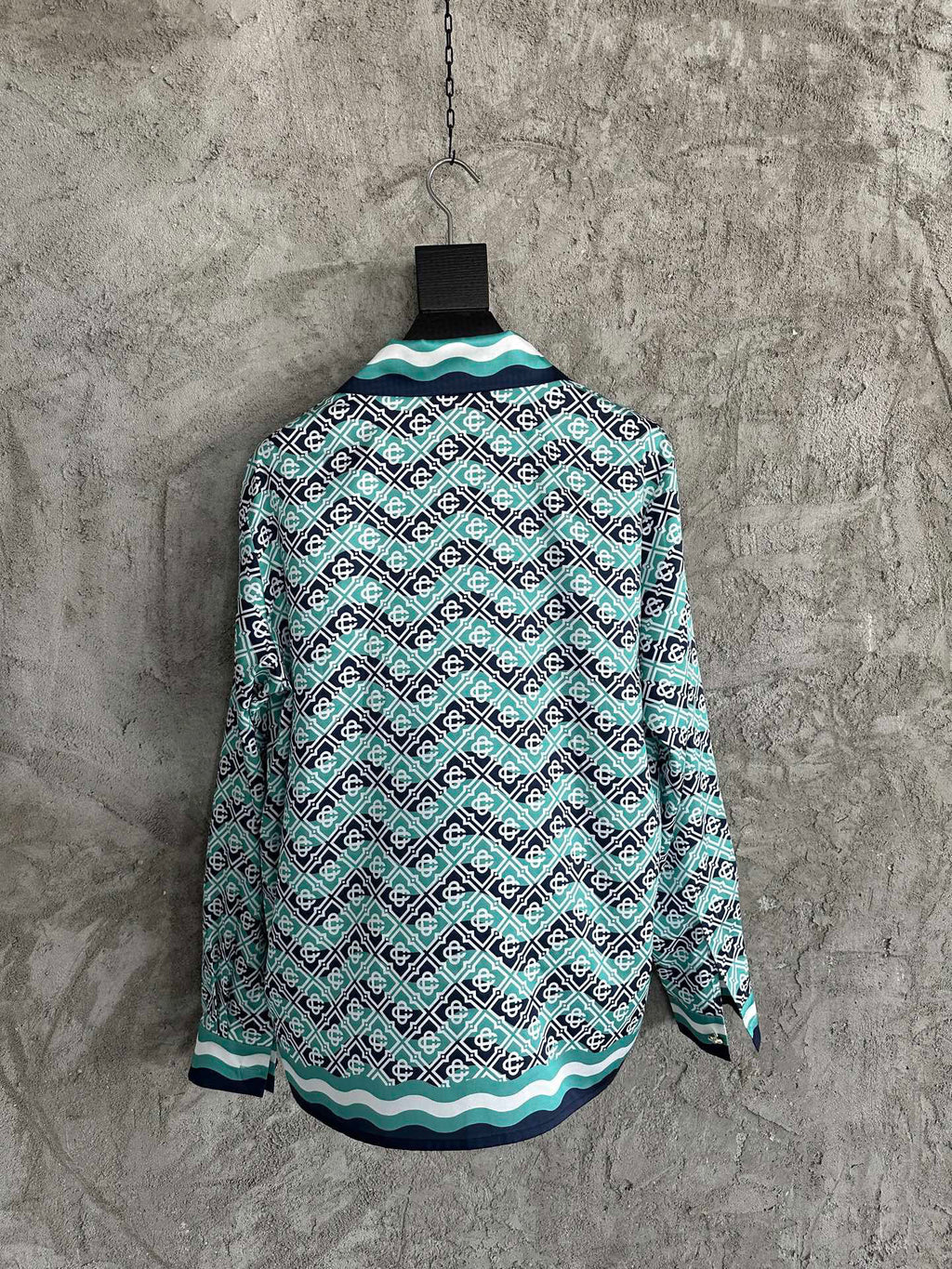 Casa B Exclusive MONOGRAM WAVE LONG SLEEVE SILK SHIRT