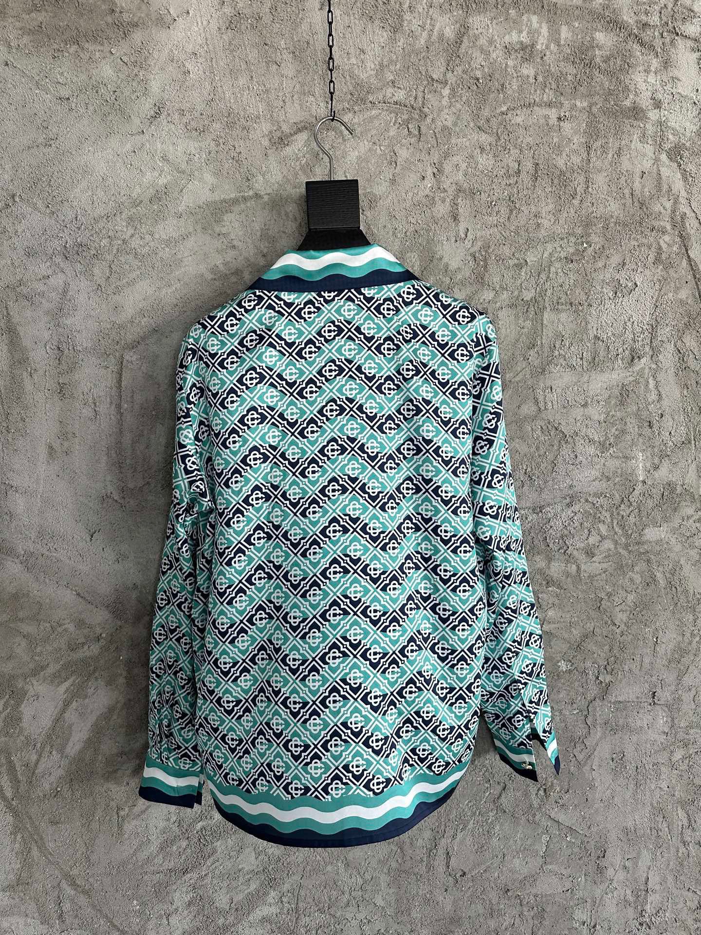 Casa B Exclusive MONOGRAM WAVE LONG SLEEVE SILK SHIRT