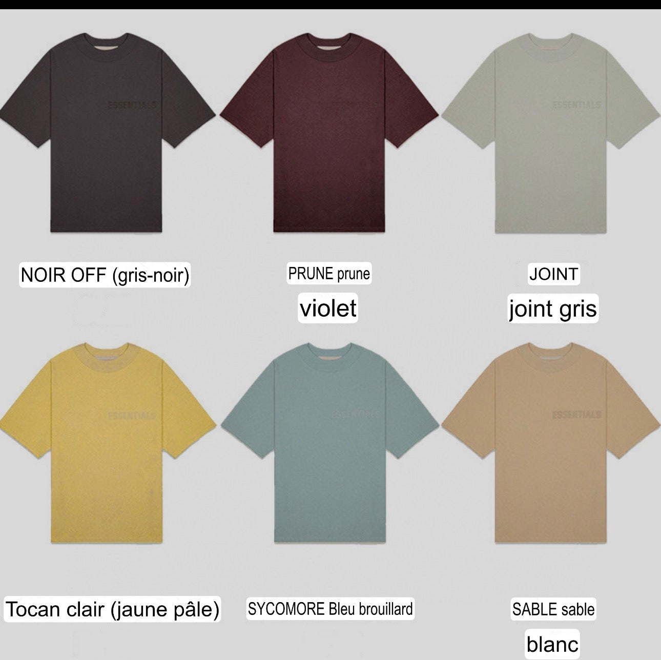 T shirt  Essntial FOG aux choix