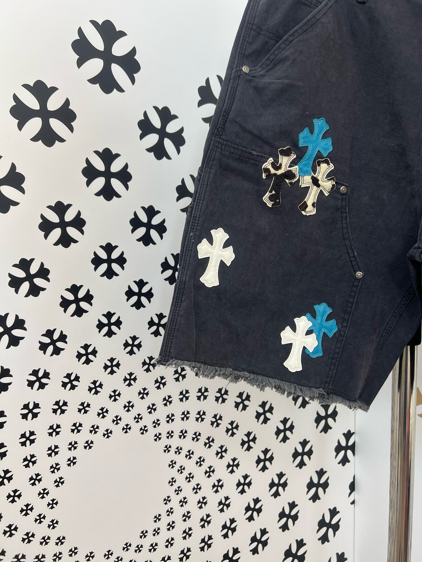 Short Jean Chrome noir / bleu