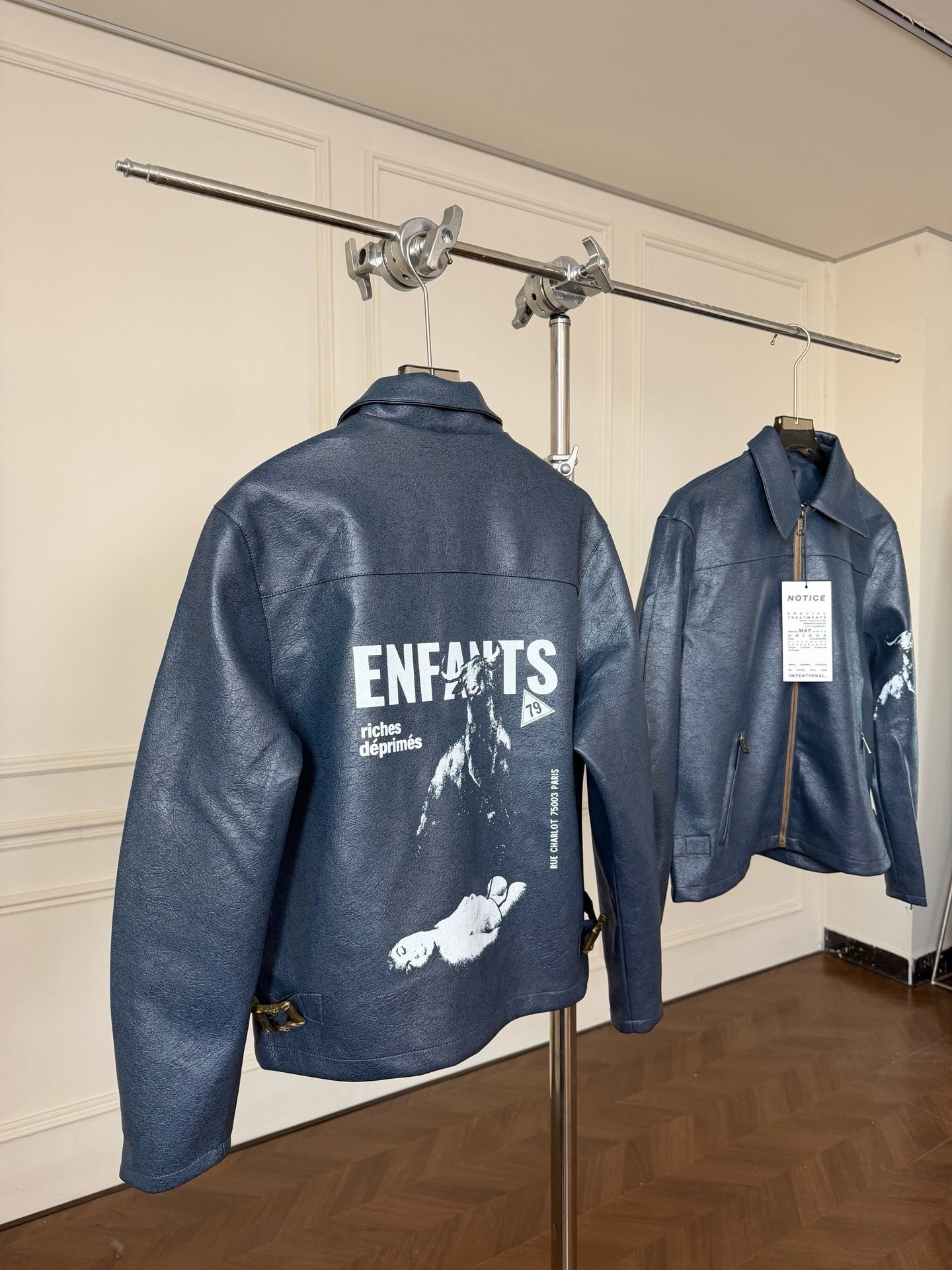 VESTE ERD CUIR BLEU MOTO ESPAGNOLE