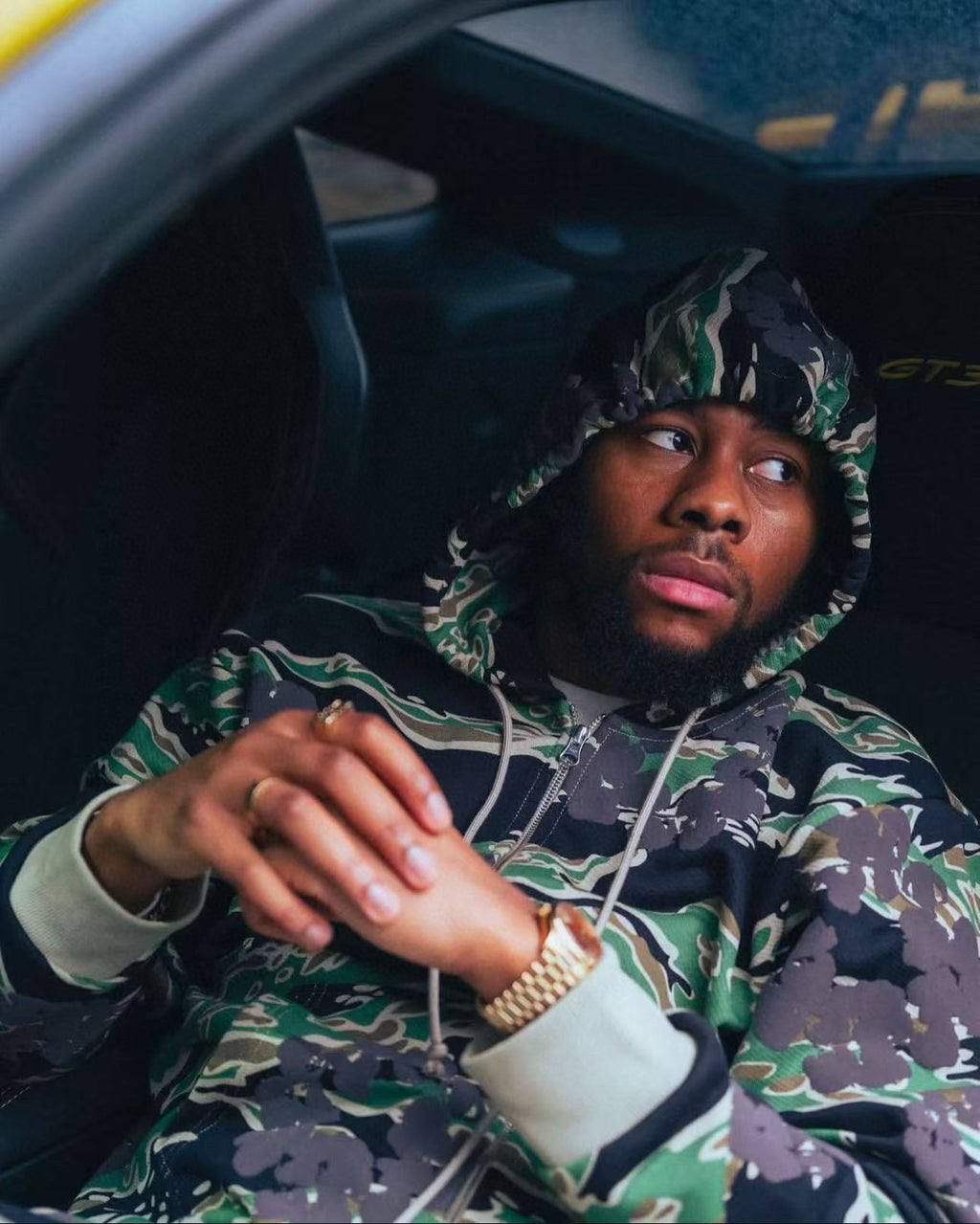 Pantalon Denim.Trs Green flowers military