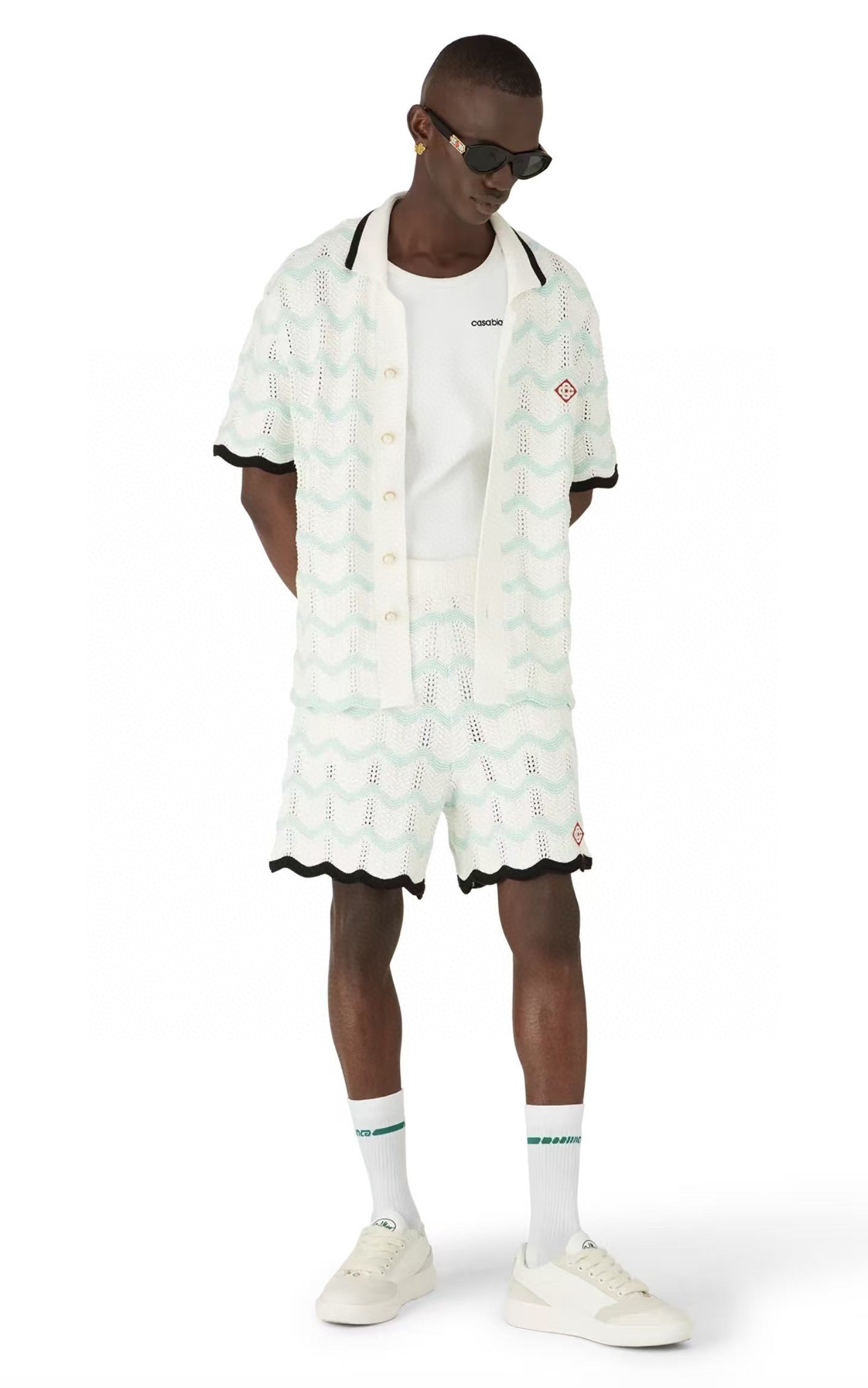 Casa B CHEMISE À MANCHES COURTES EN COTON CROCHETÉ GRADIENT WAVE