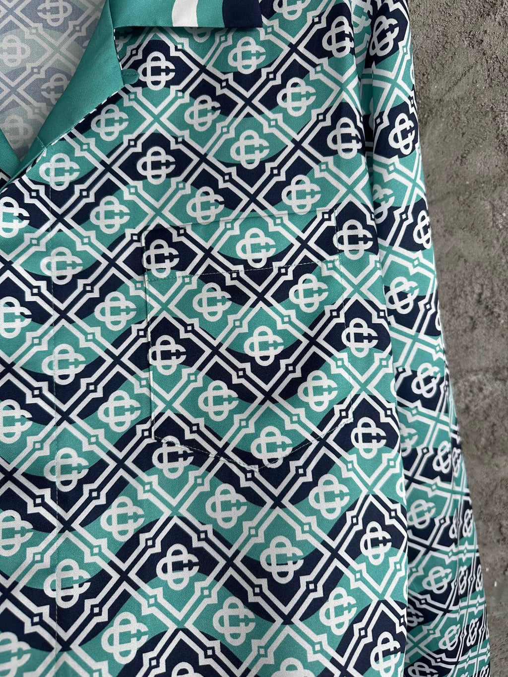 Casa B Exclusive MONOGRAM WAVE LONG SLEEVE SILK SHIRT