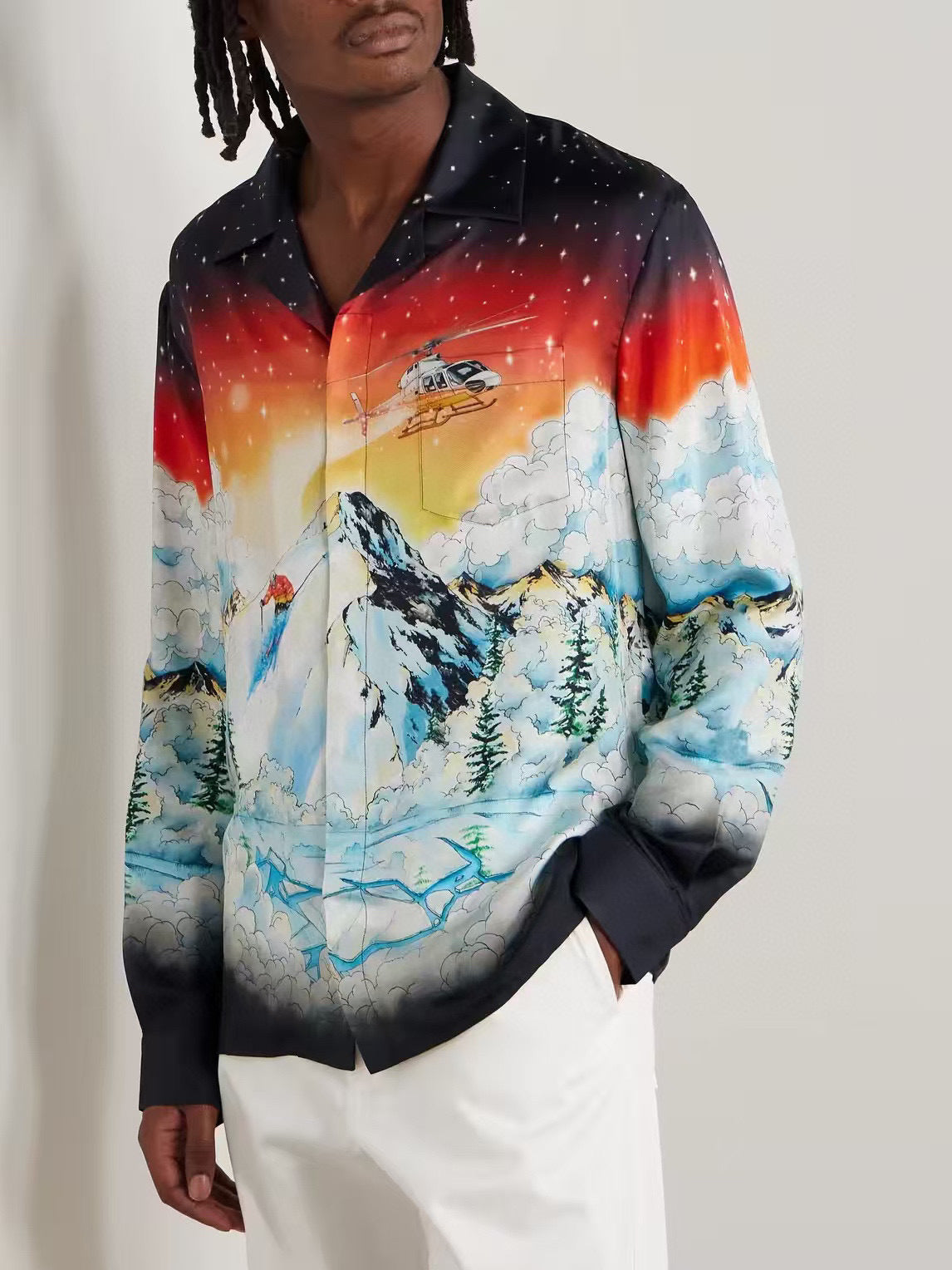 Casa B Chemise en soie à Motif scène de ski