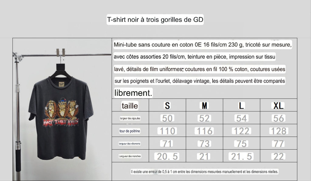T shirt noir à gorilles GALLERY