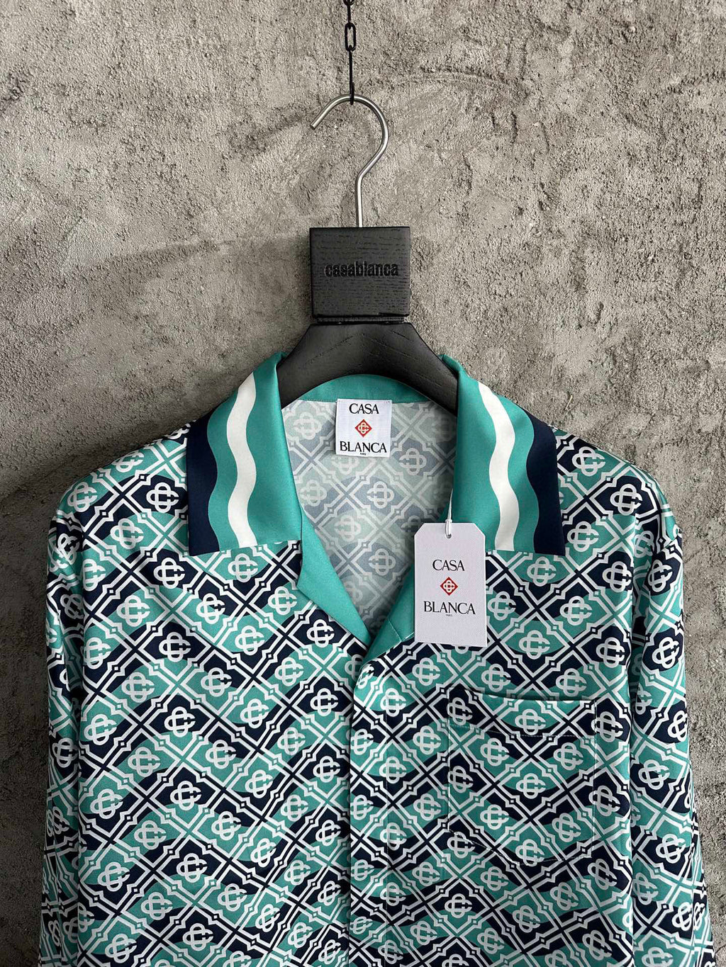 Casa B Exclusive MONOGRAM WAVE LONG SLEEVE SILK SHIRT