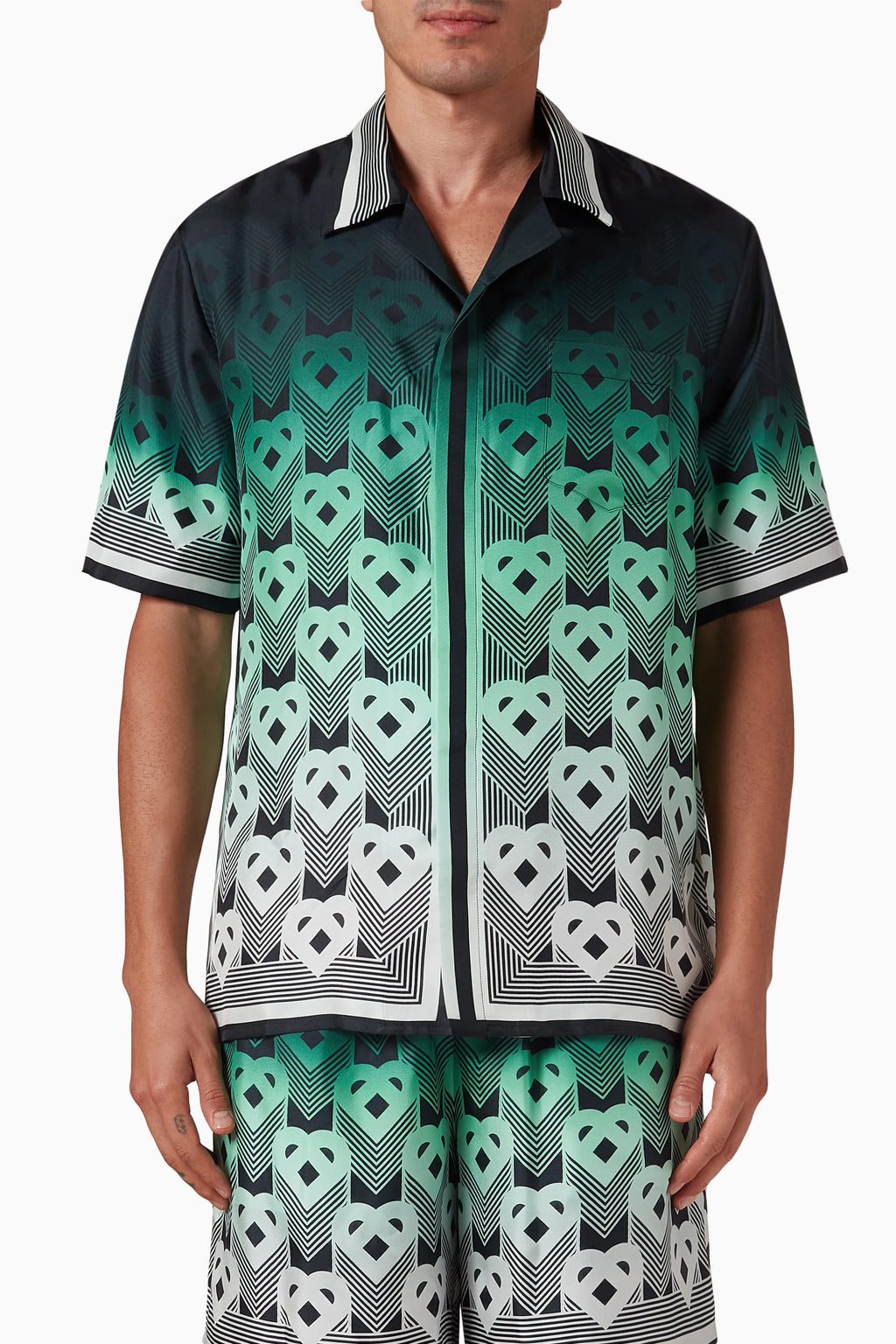 Casa B Chemise en soie à motif Monogrammé Vert