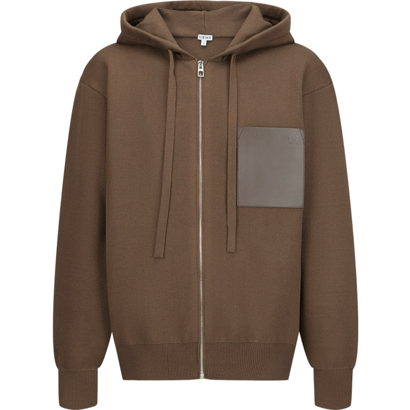 Cardigan en maille à poche plaquée en cuir et logo Loew