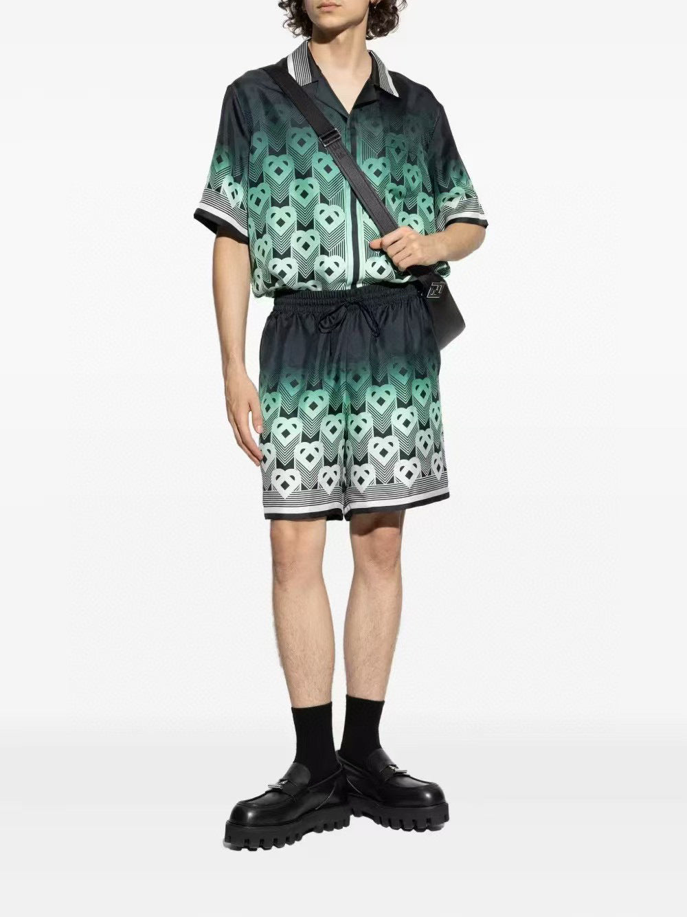 Casa B Chemise en soie à motif Monogrammé Vert