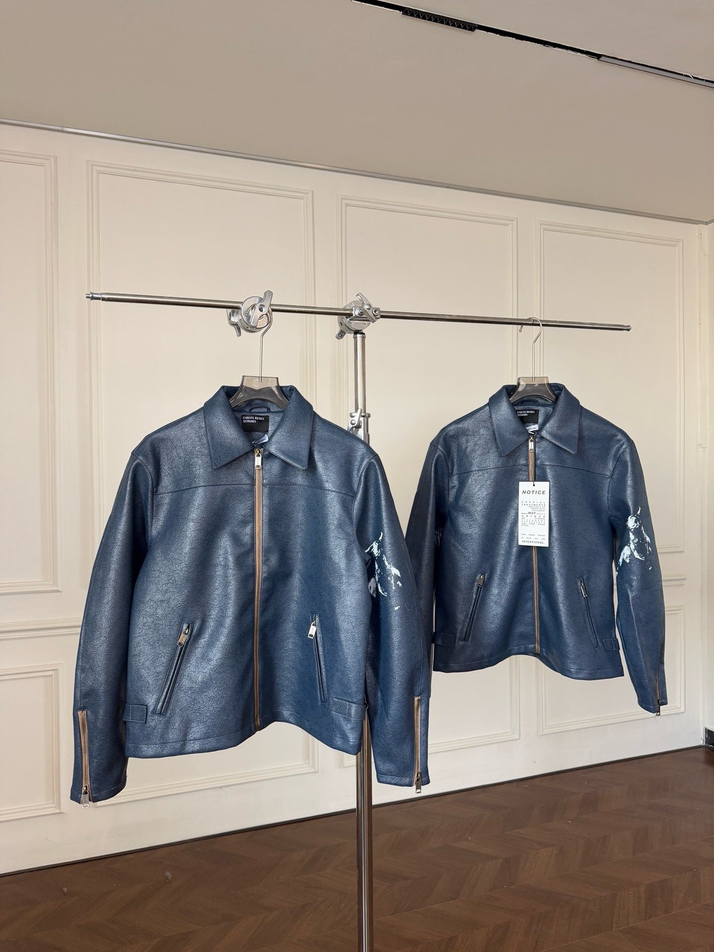 VESTE ERD CUIR BLEU MOTO ESPAGNOLE