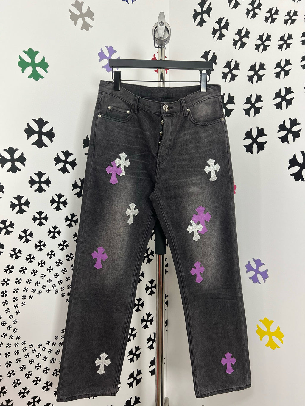 Jean Chrome noir / croix rose