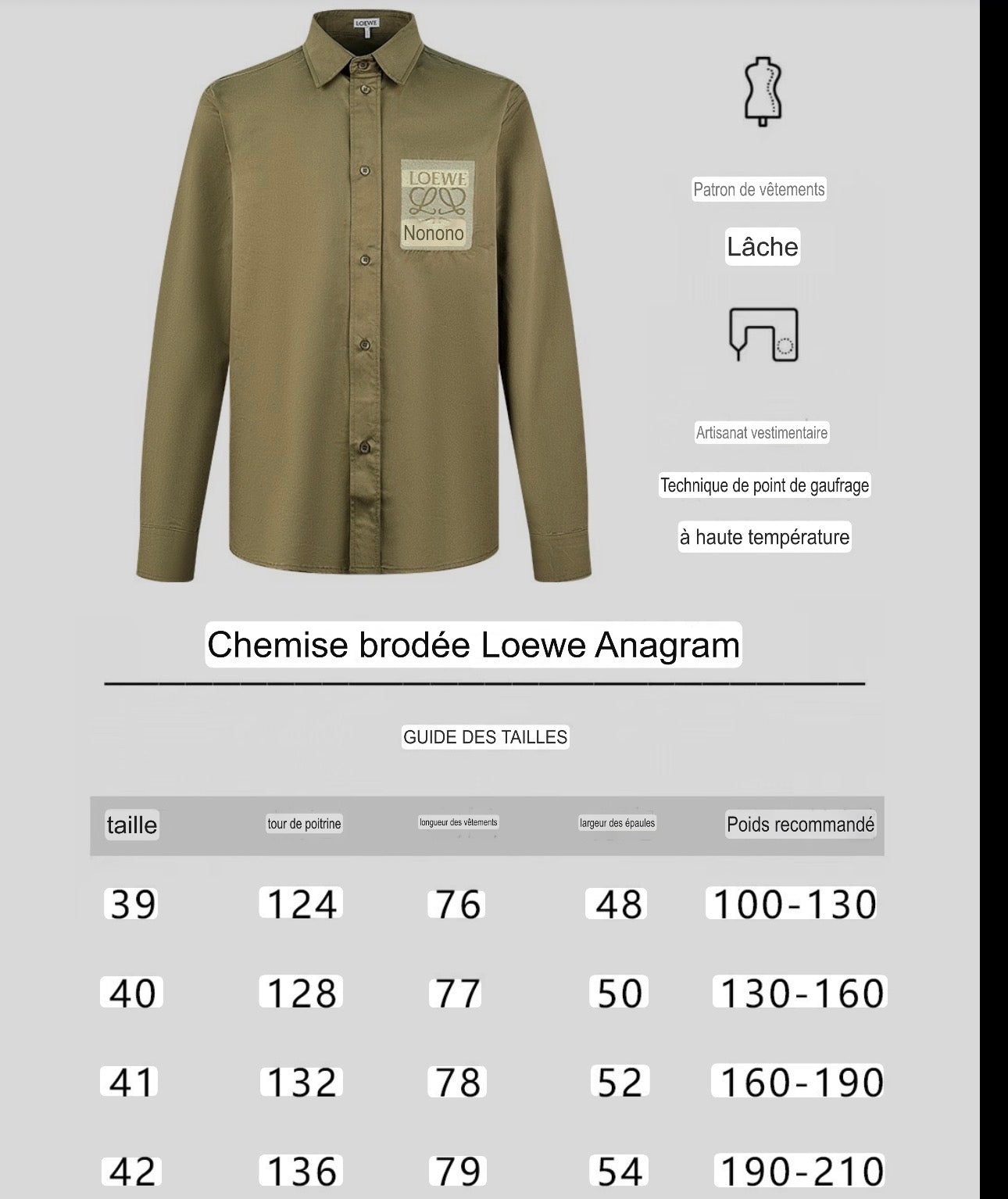 Chemise Anagramme Loew 10/10 kaki