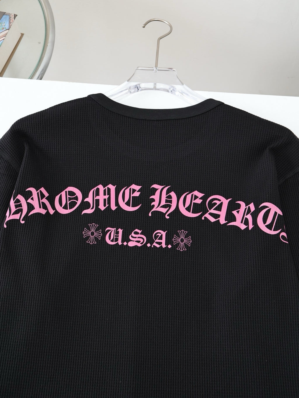 Long sleeves chrome mailles gaufré rose