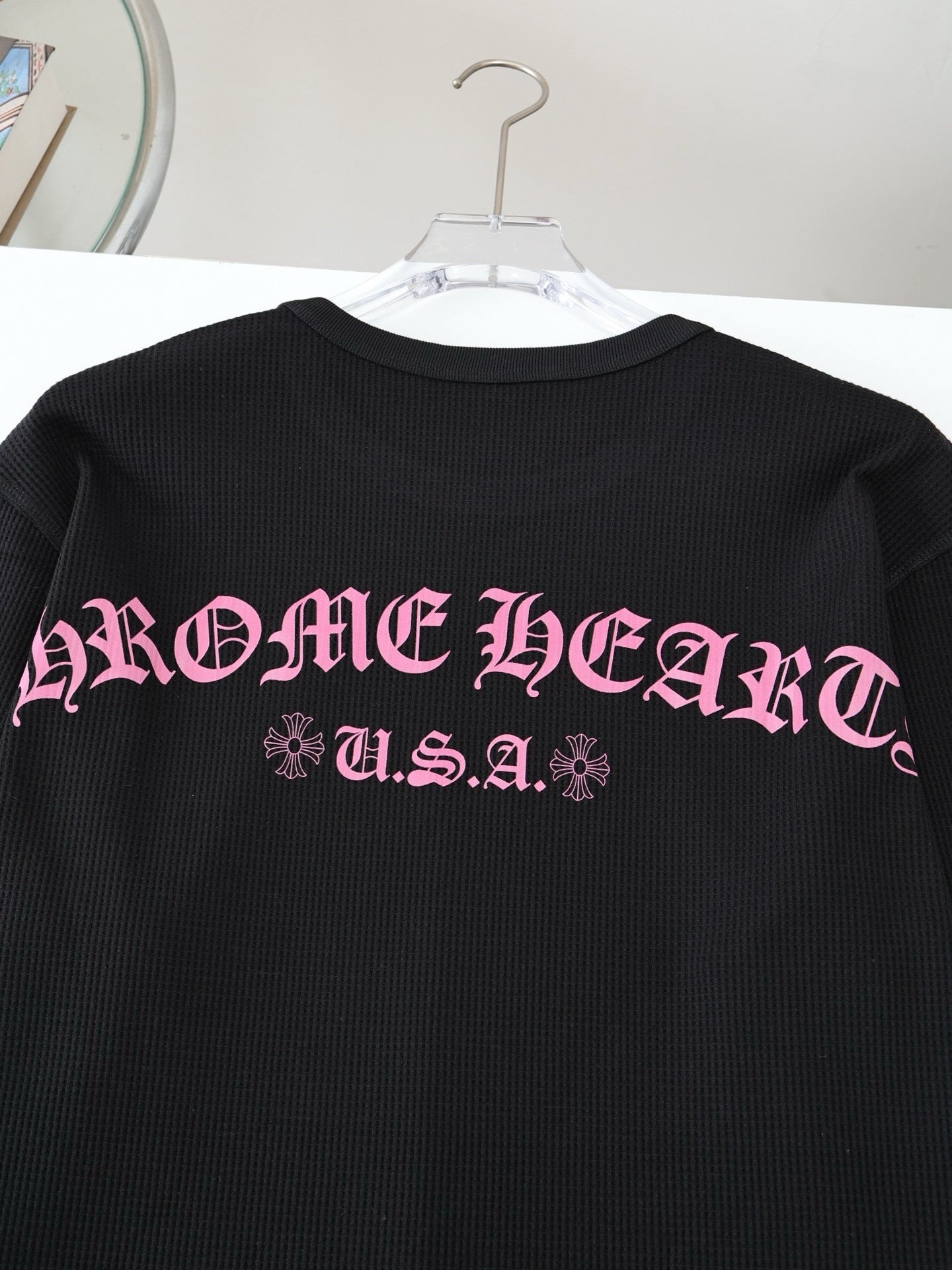 Long sleeves chrome mailles gaufré rose