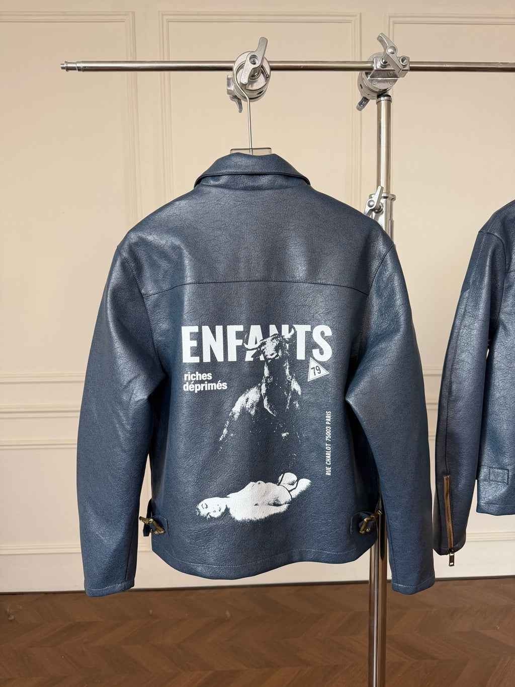 VESTE ERD CUIR BLEU MOTO ESPAGNOLE
