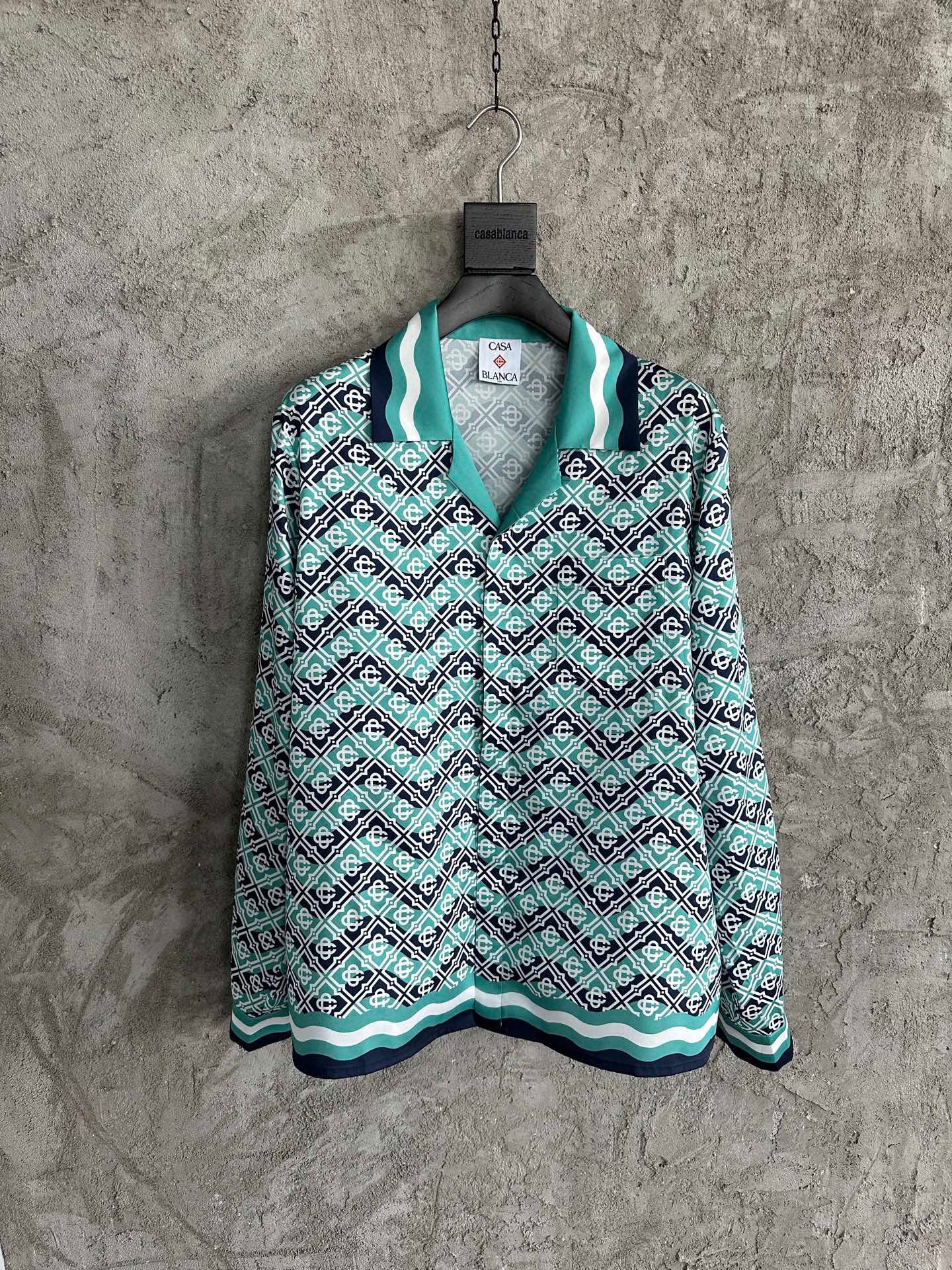 Casa B Exclusive MONOGRAM WAVE LONG SLEEVE SILK SHIRT