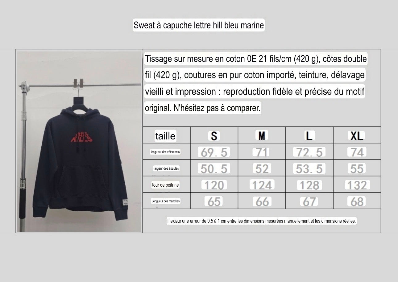 Sweat à capuche lettre Hill bleu marine