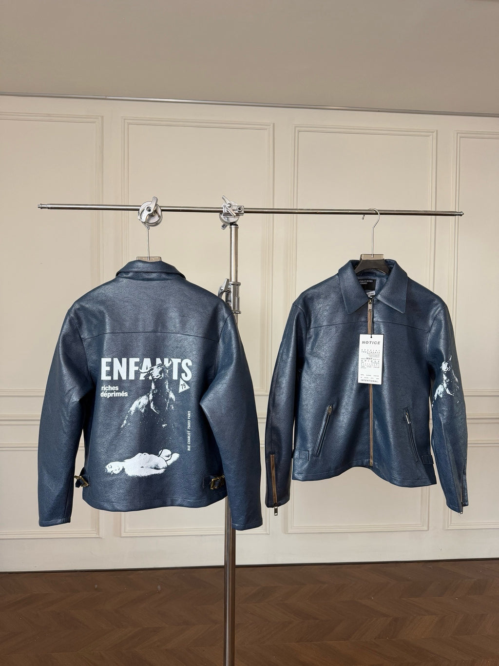 VESTE ERD CUIR BLEU MOTO ESPAGNOLE
