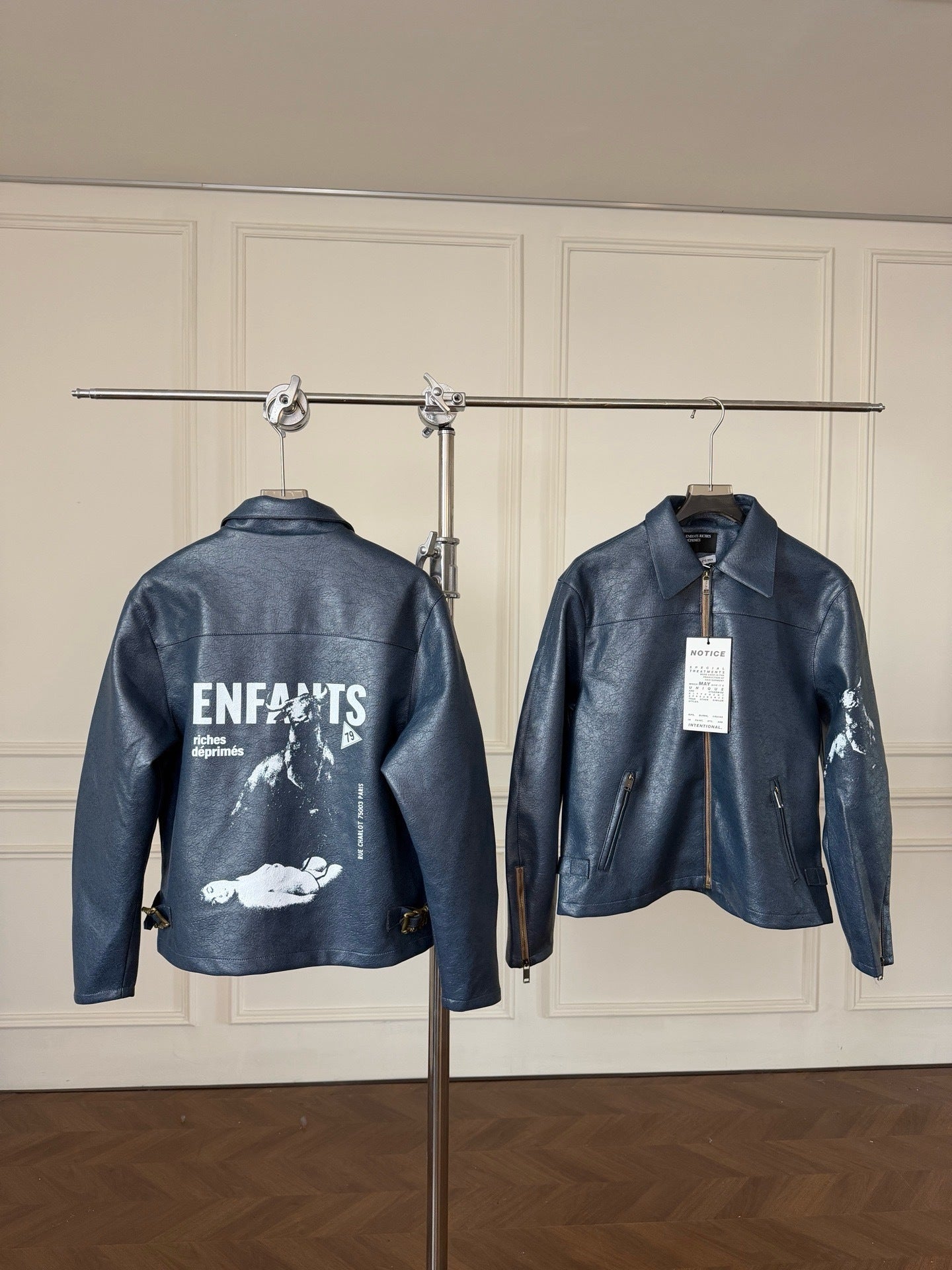 VESTE ERD CUIR BLEU MOTO ESPAGNOLE