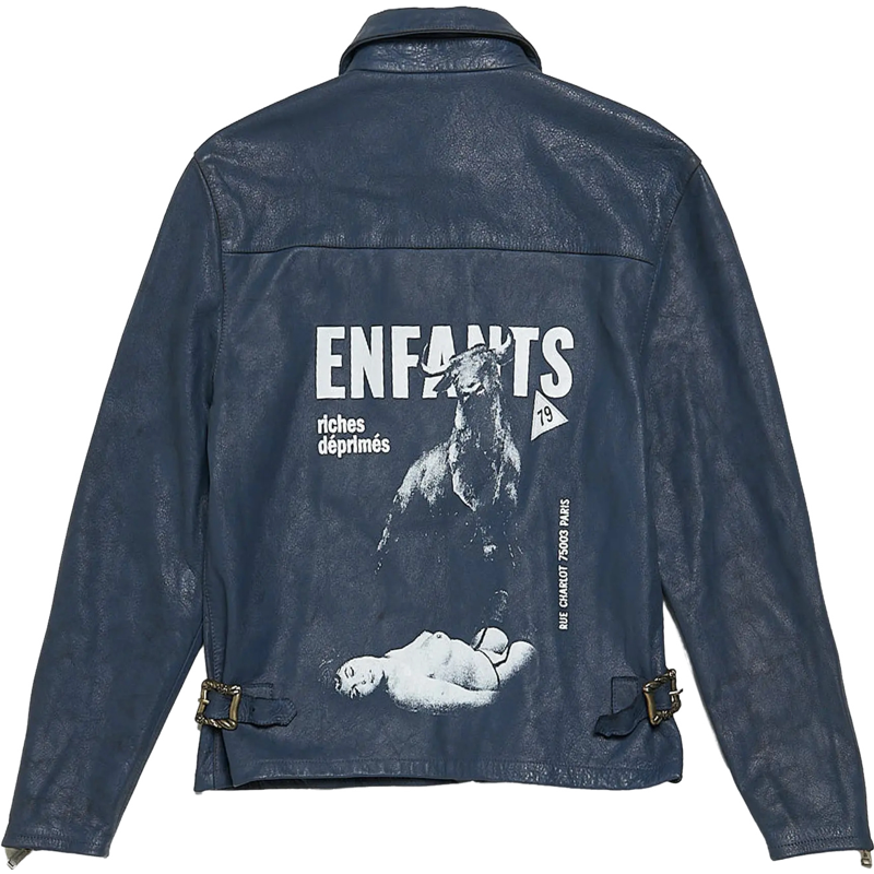 VESTE ERD CUIR BLEU MOTO ESPAGNOLE