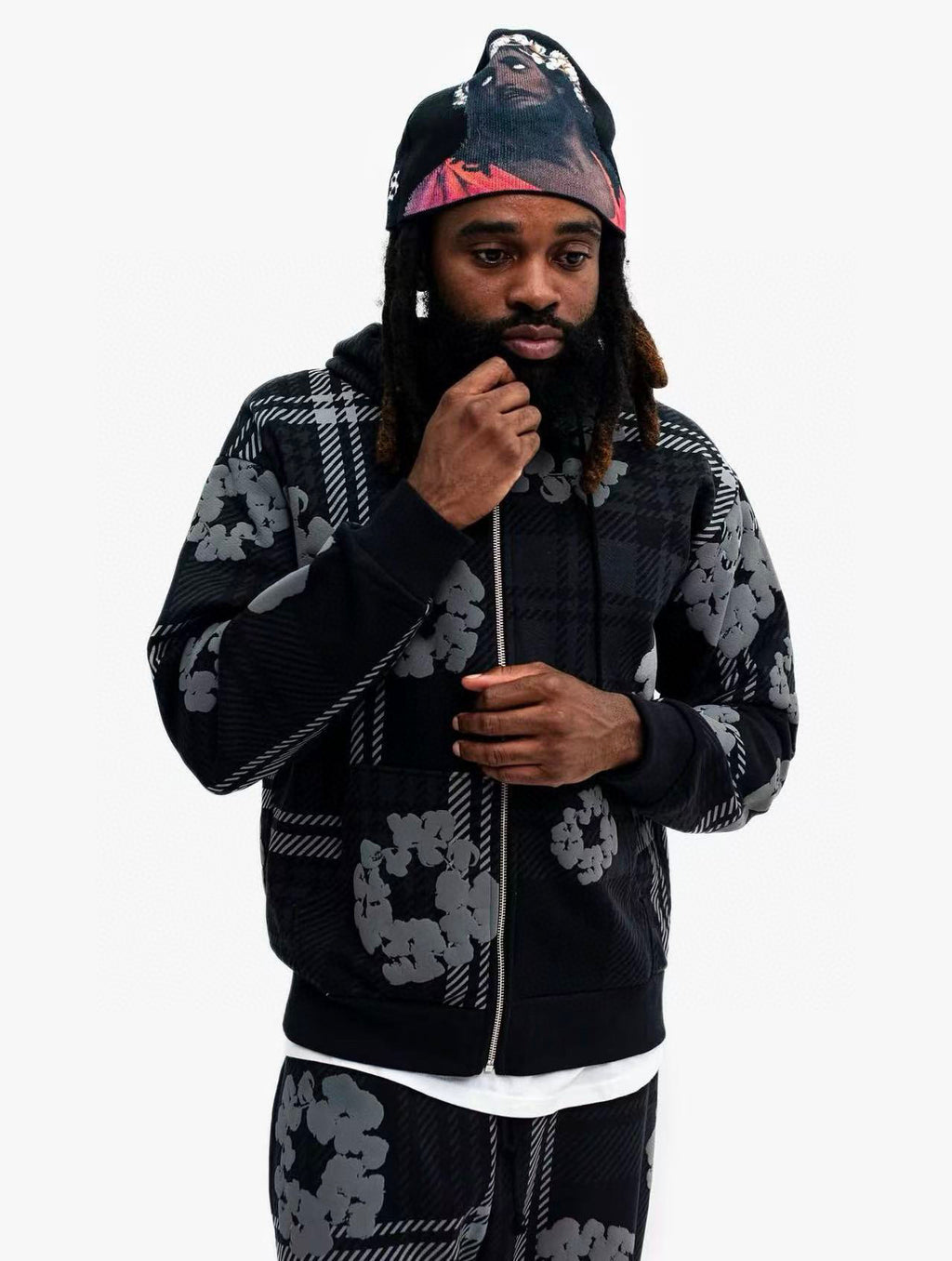 Pull Zippé à motif DT TEARS NOIR