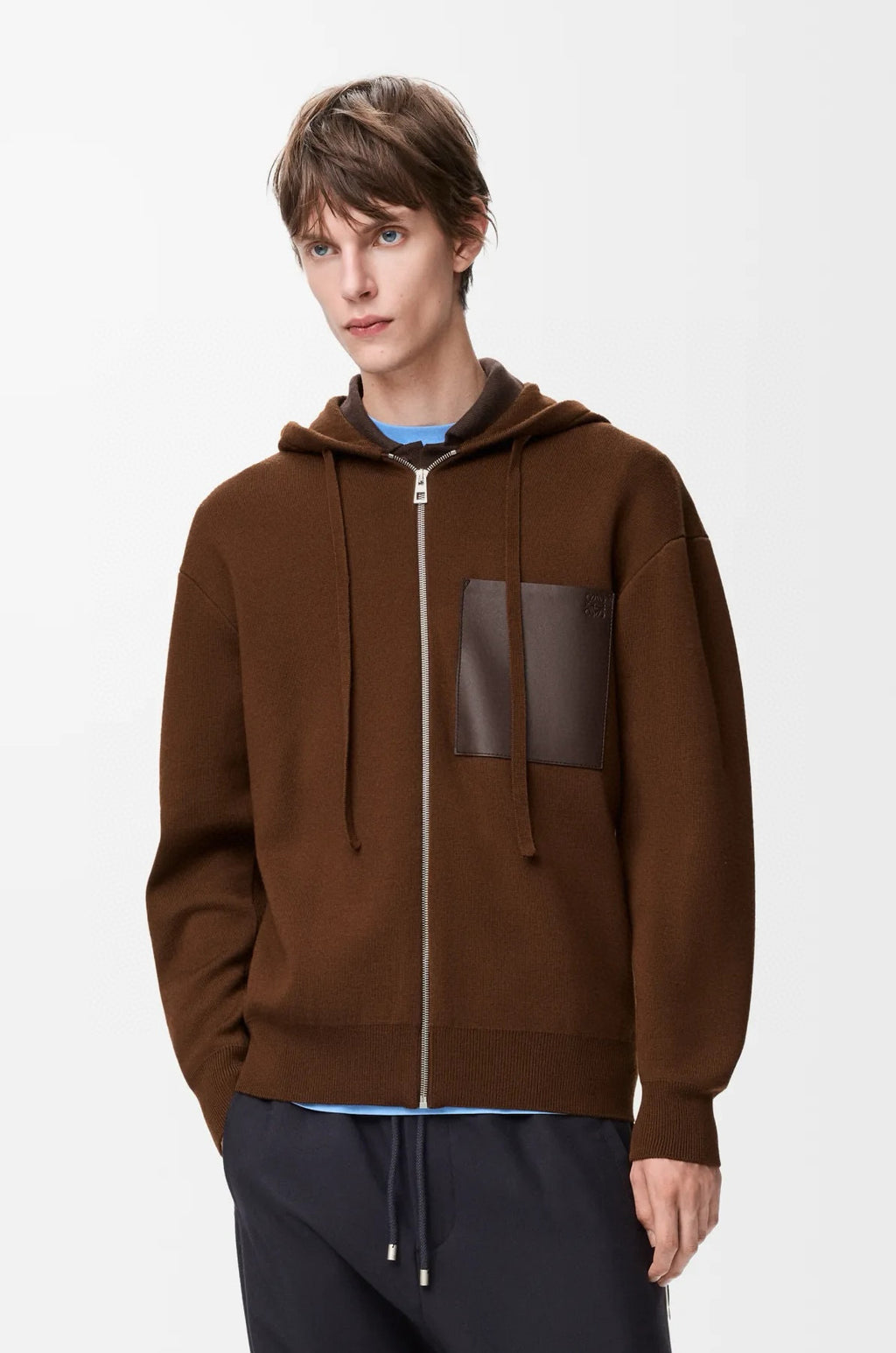 Cardigan en maille à poche plaquée en cuir et logo Loew