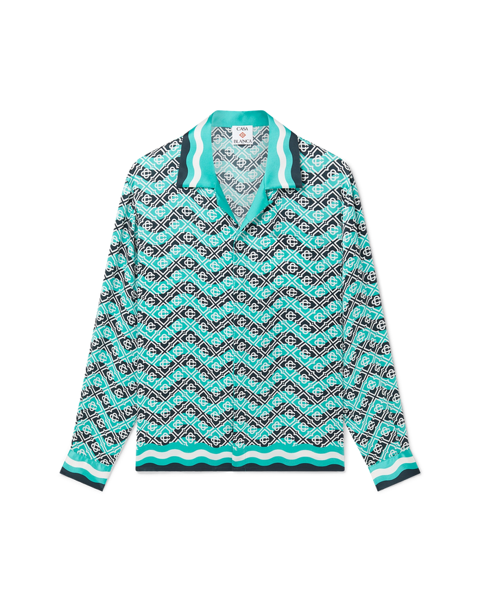 Casa B Exclusive MONOGRAM WAVE LONG SLEEVE SILK SHIRT
