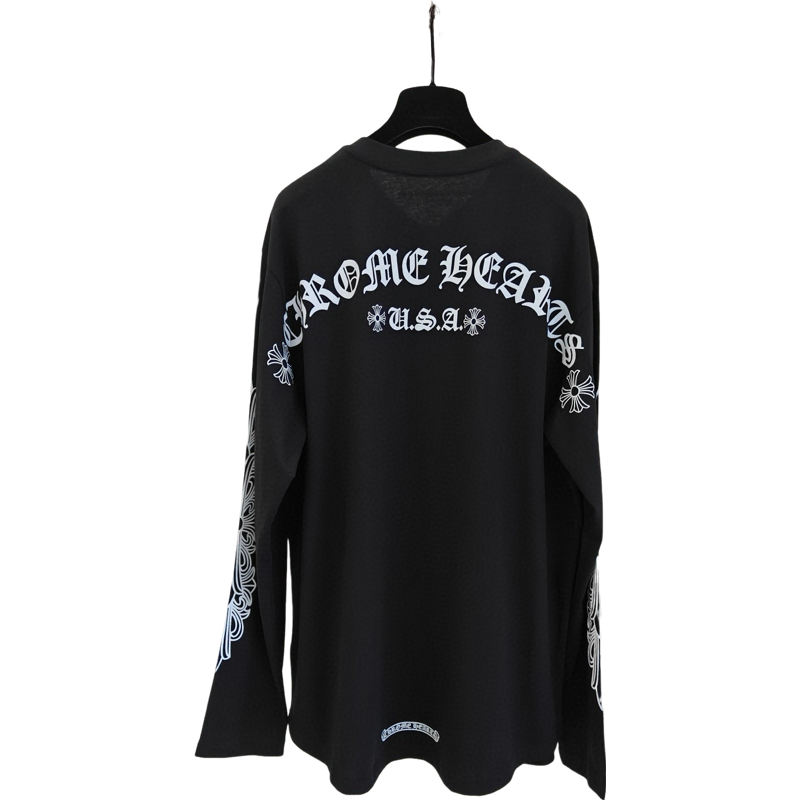 Long sleeves chrome black bouton argenté