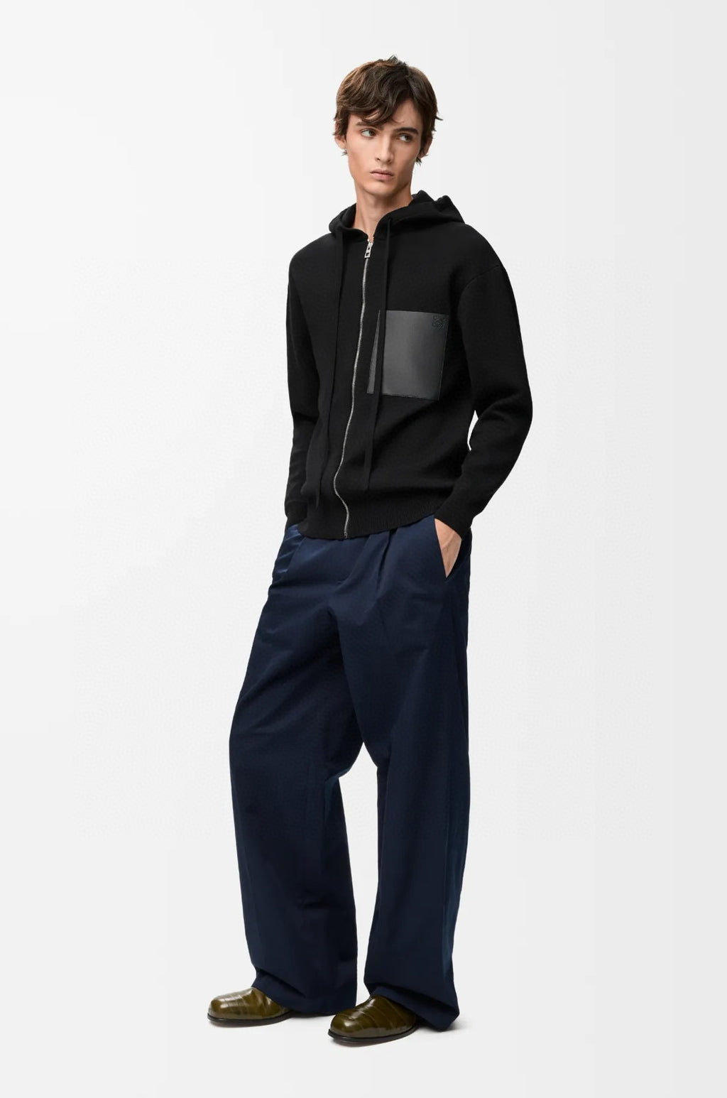 Cardigan en maille à poche plaquée en cuir et logo Loew